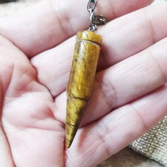 Real TigersEye Bullet + 24" Chain - Rugged Men's Necklace - Courage + Protection - Picture 6 of 10